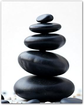 ZUKIY Stone Balance - Black and White Wall Art Poster 8x10 Unframed - Minimalist Bathroom Decor for Spa or Meditation Space - Calming Modern Zen Picture for Bedroom or Office Walls