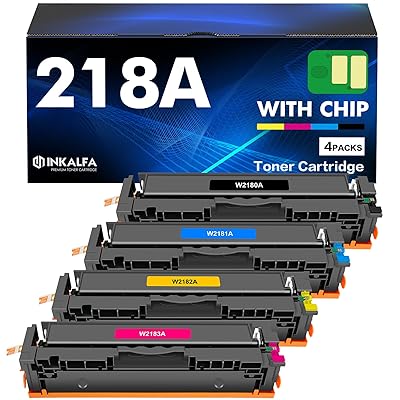 218A Toner Cartridges 4 Pack with Chip 218X 3201dw 3301fdw Compatible Replacement for HP 218A 218X Color Laserjet Pro MFP 3301cdw 3301sdw Pro 3201dw Series Printer High Yield W2180A Ink Set (B/C/Y/M)