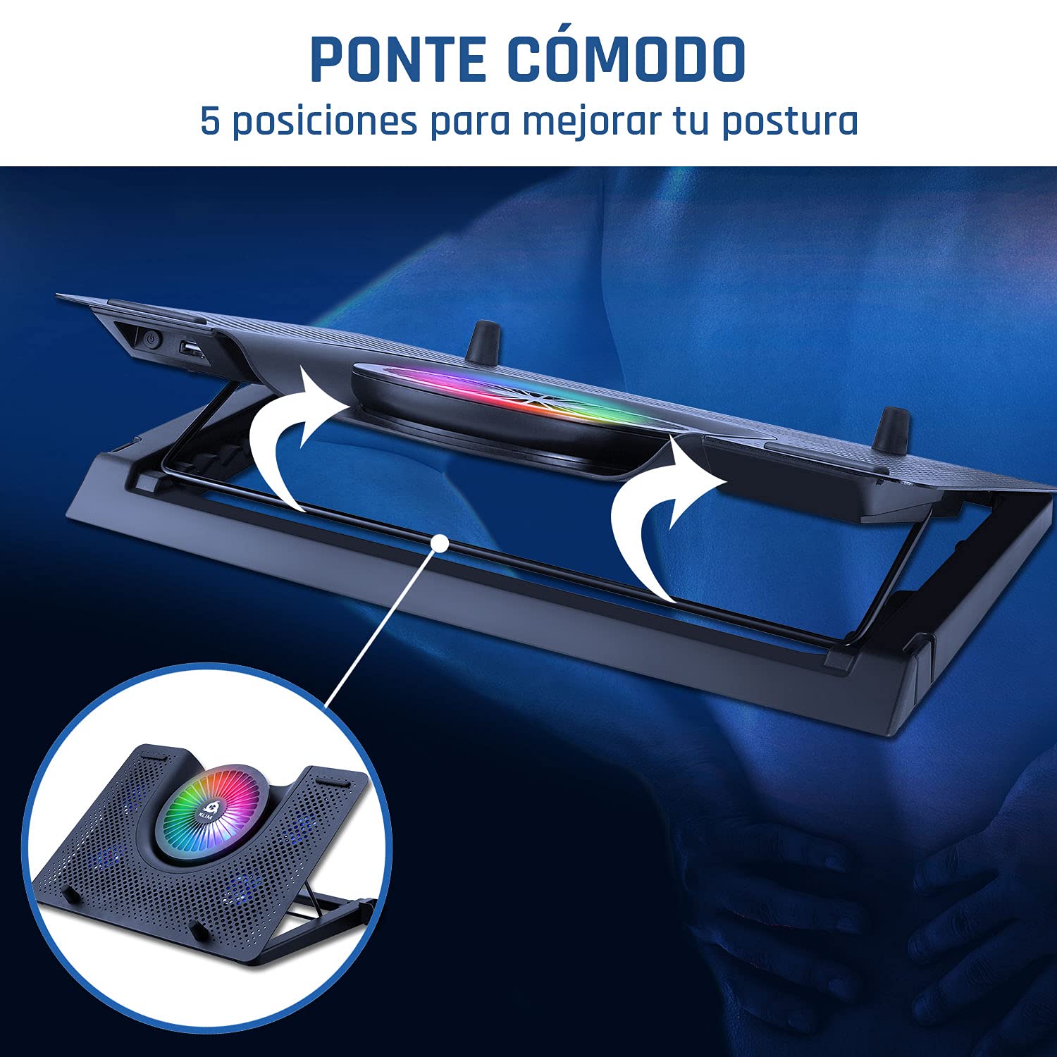 KLIM Nova - Base Refrigeradora Portatil RGB - 11" a 17" - Estable y silenciosa - Panel de Metal - Refrigerador Portátil Gaming Compatible con Mac y PS4 PS5 - Nueva Versión