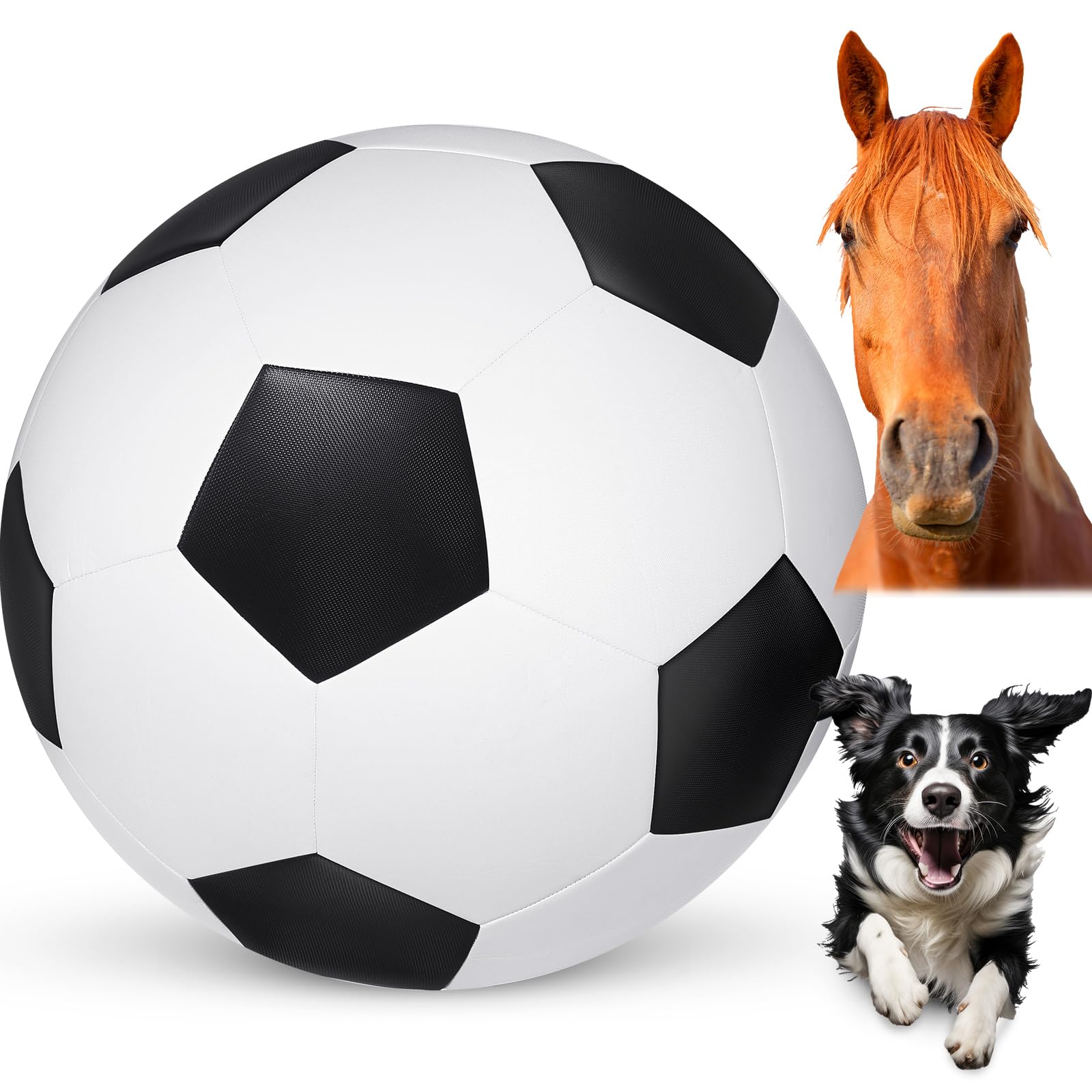 Herding Ball for Dogs Large Horse Toy Ball Extra Thick PU Soccer Shaped Herding Ball Puncture Proof Herding Ball Toys for Herding Dogs Horses Stall Play Herding Ball(25", Classic)