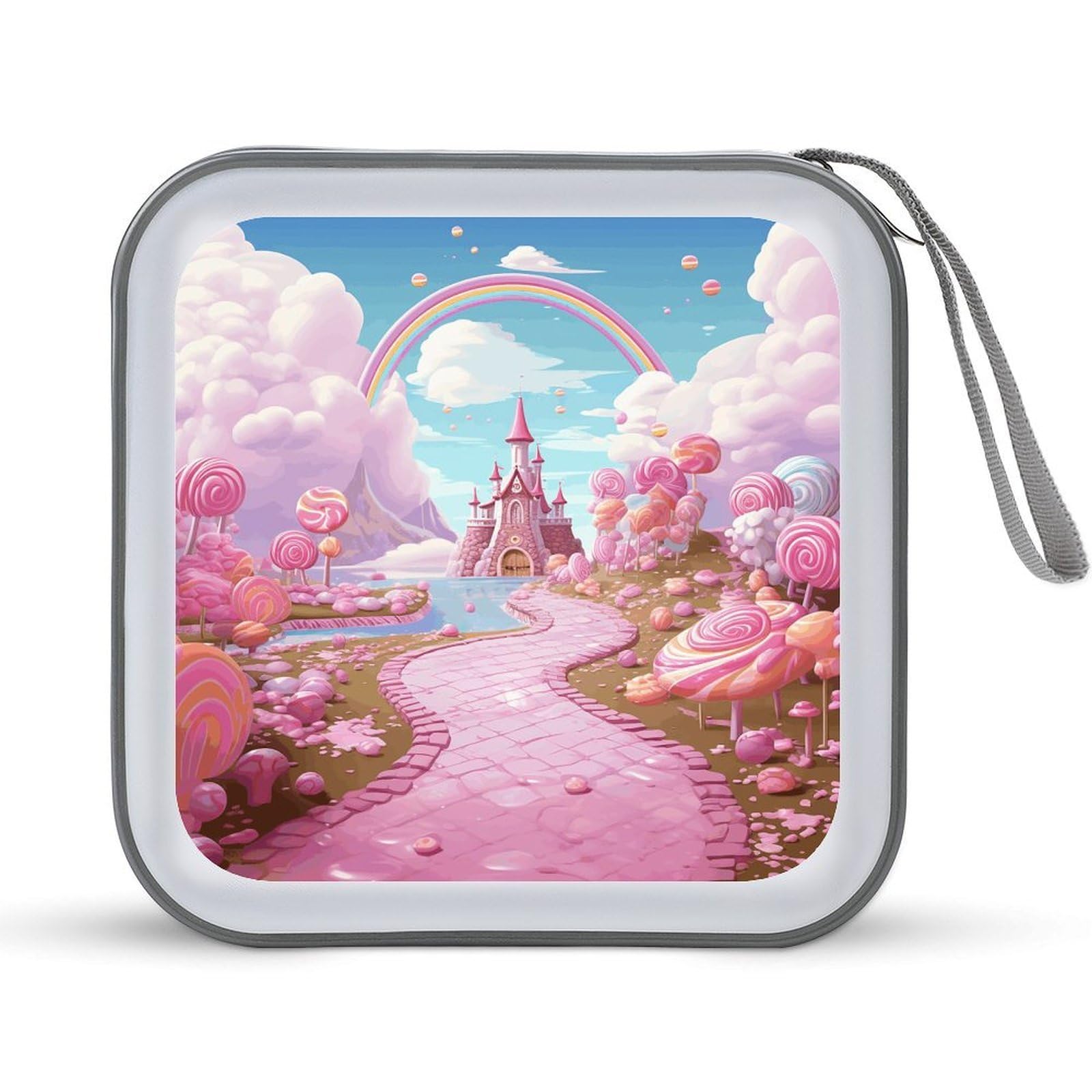 FodPand Pink Candy CD Case with Zipper 40 Capacity DVD Case Holder Hard Plastic DVD Disc Storage Box Portable Disc Storage Organizer CD Wallet Bag Media Disc Wallet for Car Home
