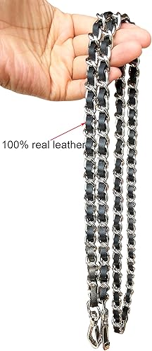 Miniatura 6 de YESIKIMI Correa de cadena cruzada de repuesto para monedero de piel de vaca real de 47 pulgadas, compatible con bolso Chanel, plateado
