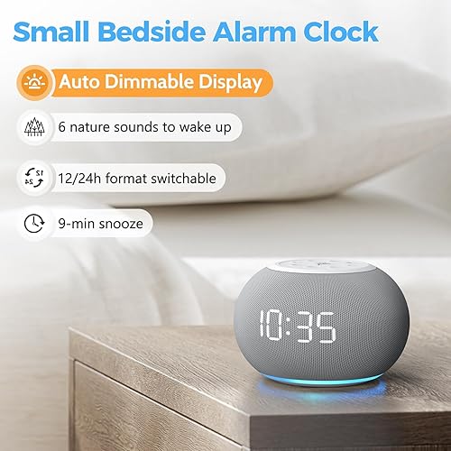 Miniatura 5 de Reacher Reloj despertador automático con máquina de sonido regulable con luz nocturna, 20 sonidos relajantes, pantalla digital LED, temporizador de