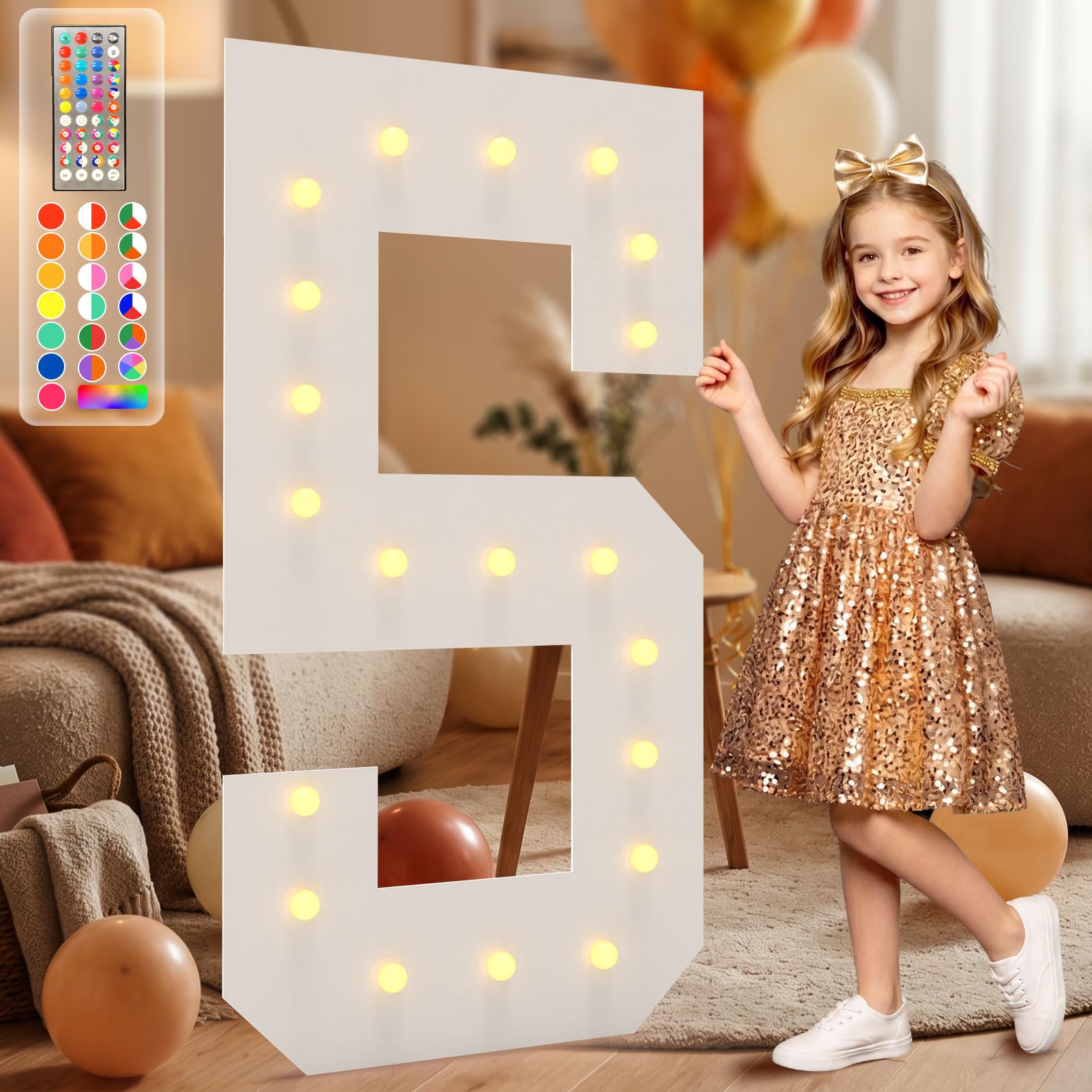 4FT Marquee Light Up Numbers, 34 Colors Changing Marquee Numbers with Remote,Water Bag, 4FT Light Up Numbers for 5th 15th 50th Birthday Party Decorations Backdrop Anniversary Decor, arge Number 5