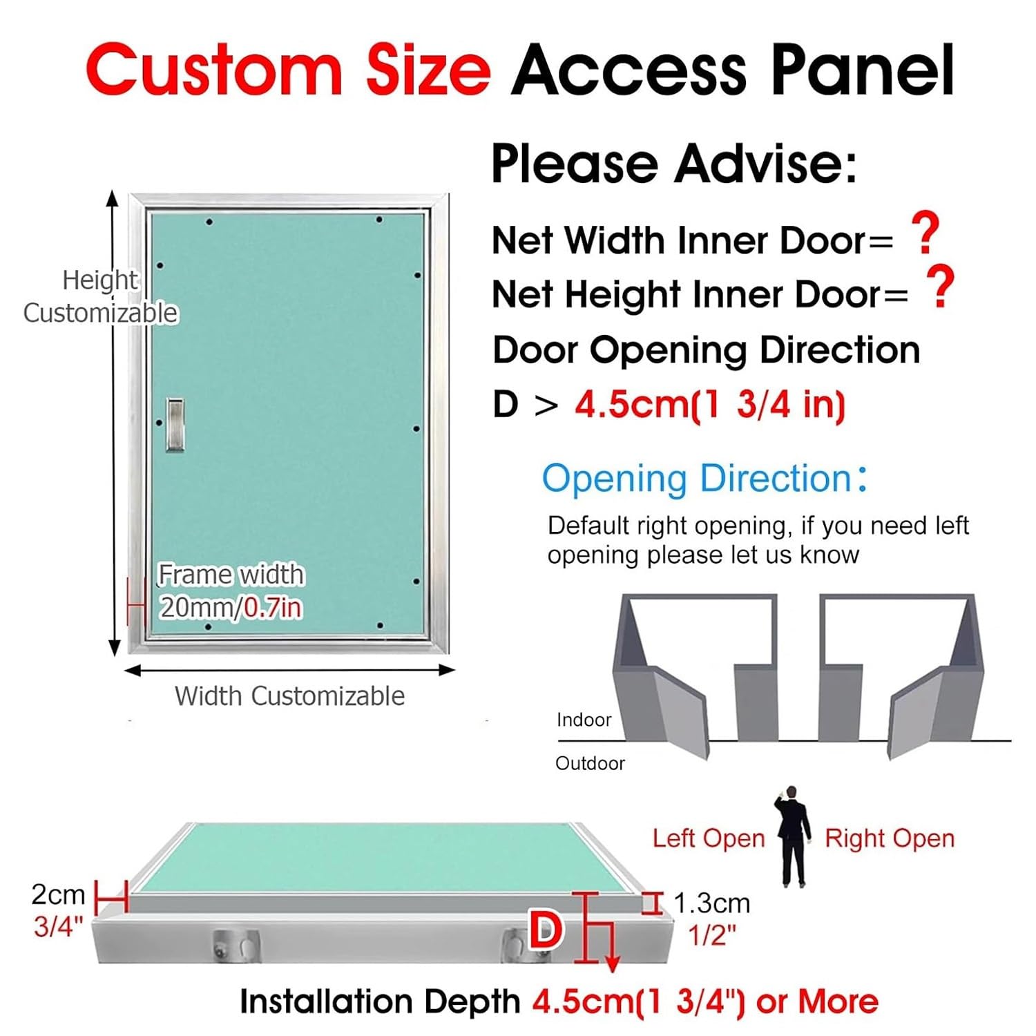 Panel de puerta de acceso para paneles de yeso de 20 x 31 pulgadas, placa de inspección de aluminio para sistema de agujeros de pared resistente y cubierta de ático, acceso a placas de yeso (40 x 60