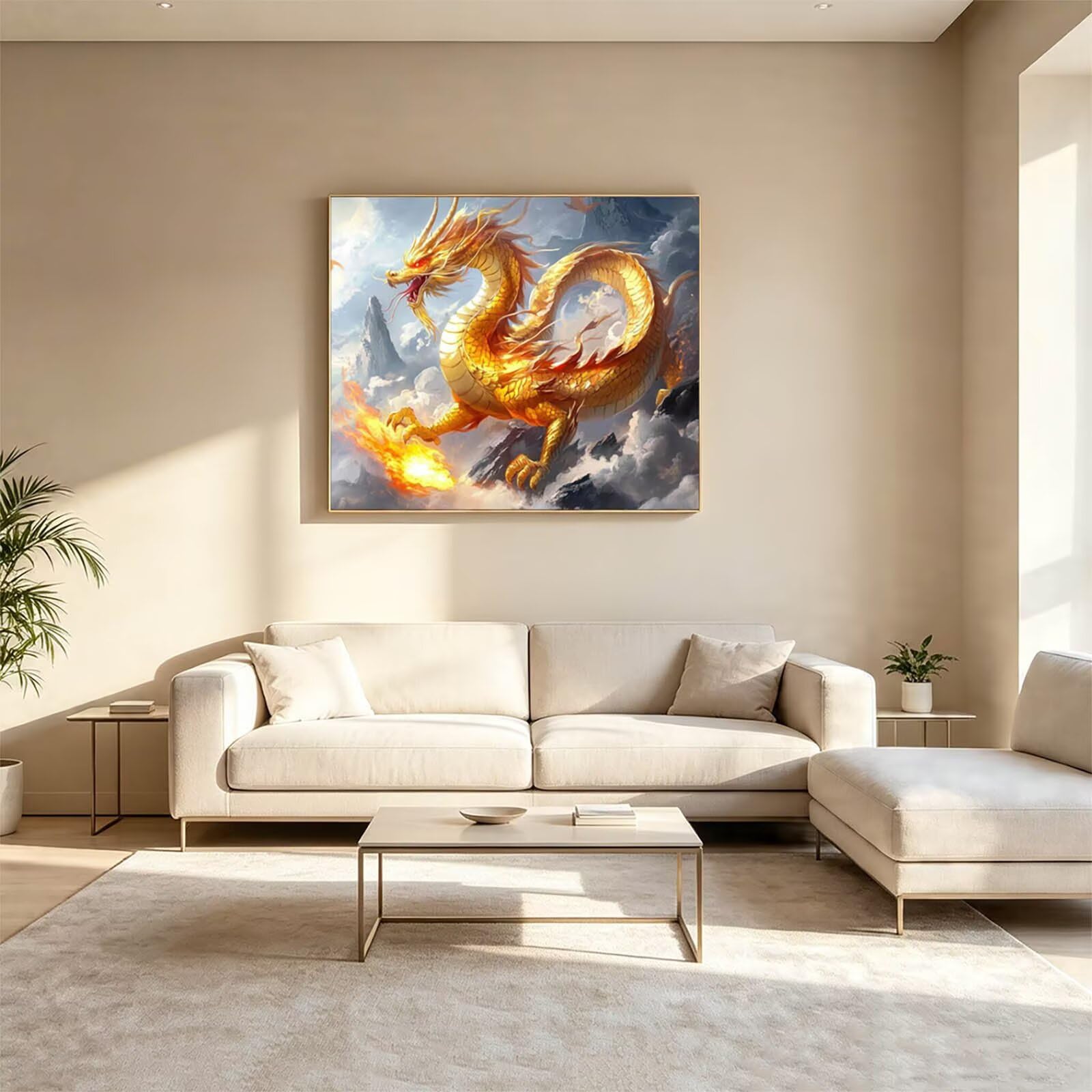 Dipingere con i Numeri Adulti Drago Tele per Dipingere 70x95cm ZSHS-1826 | Kit Pittura Hobby Creativi Adulti con Colori Acrilici Pennello Paittura Tela Stile Cinese per Quadri Moderni Soggiorno
