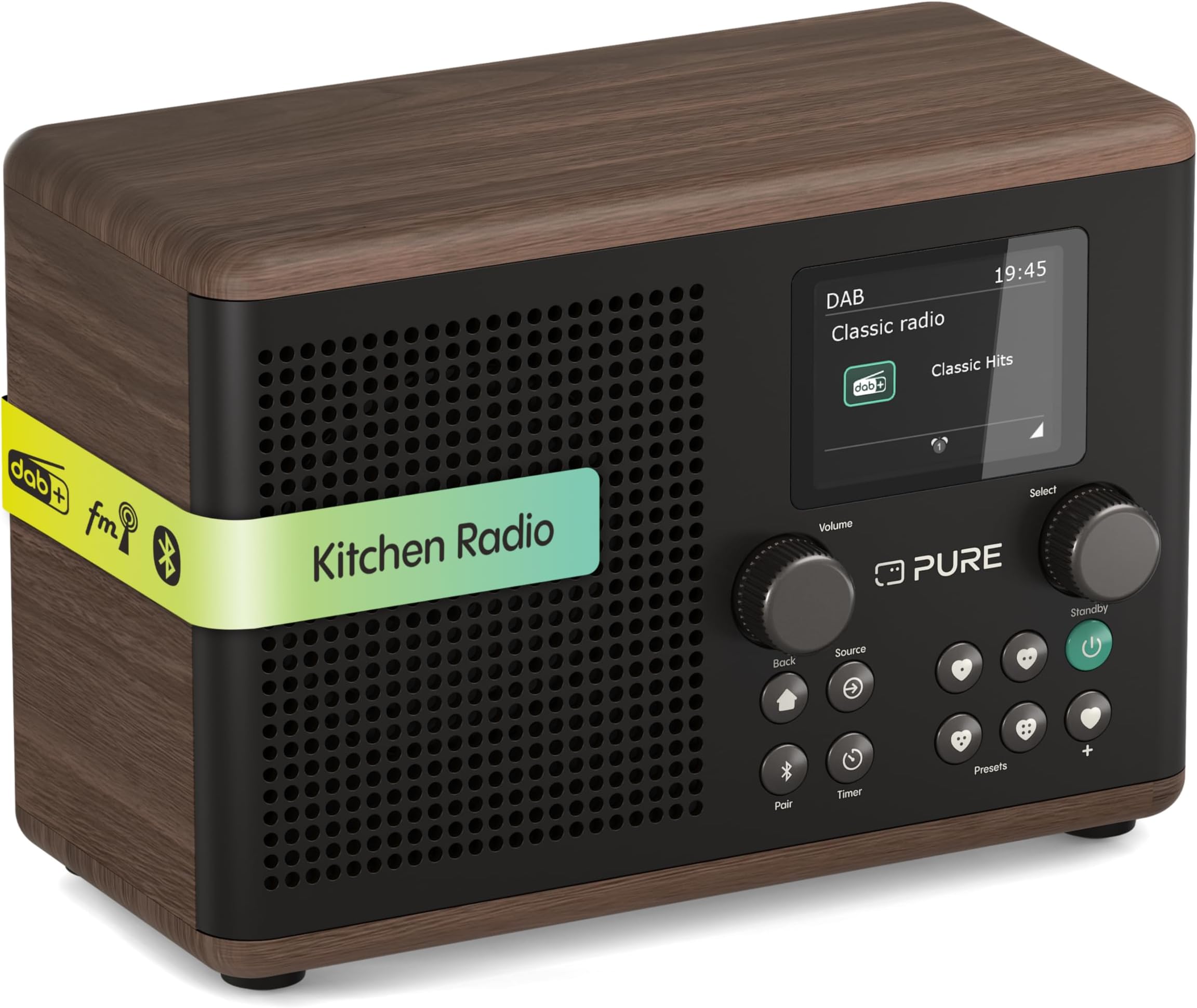 – Classic H4 Digital Kitchen Radio (DAB+/FM, Bluetooth, USB, AUX, Kitchen Timer, Alarm), Coffee Black/Walnut