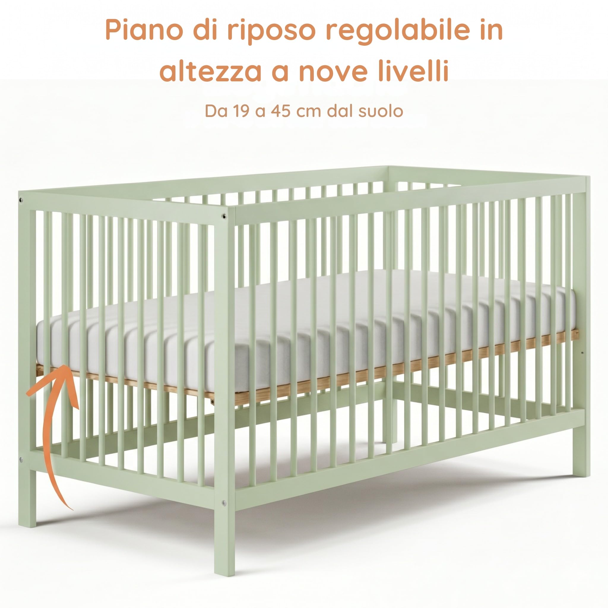 Kids Collective Letto per Bambini in legno di faggio 60x120 cm e 70x140 cm | Rete regolabile in altezza, sbarre removibili | Dalla nascita fino a 3 anni | Prodotto in UE | verde