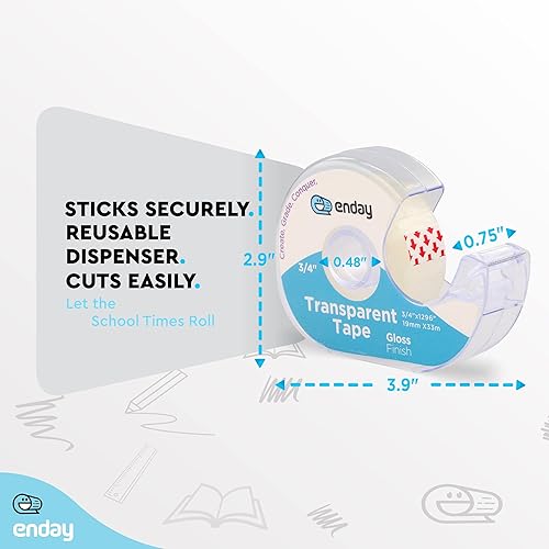Vista 5 de Enday Dispensador de cinta, cinta transparente con acabado brillante transparente, cinta adhesiva de montaje, recambios de cinta, rollo de cinta