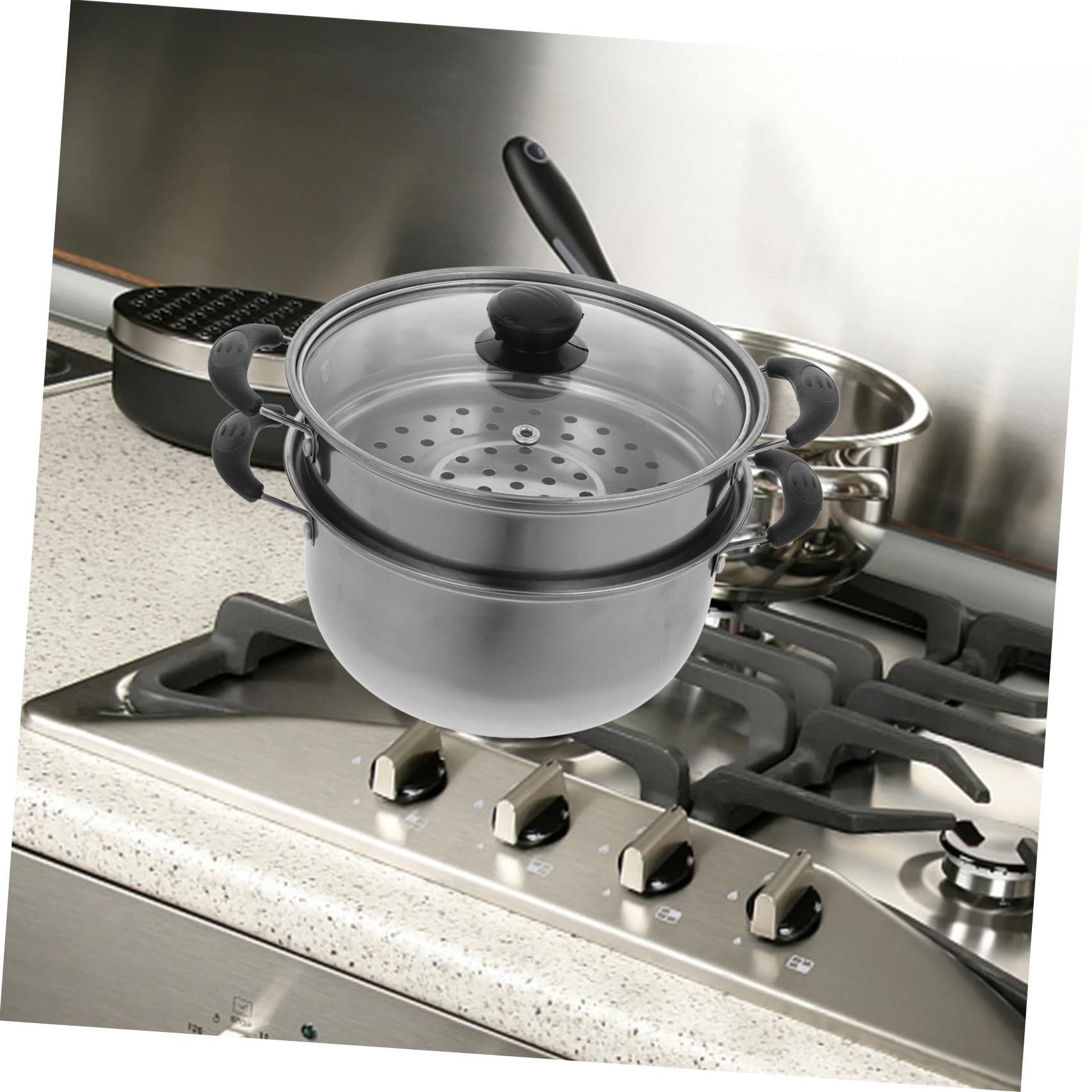 Olla Vaporera para Cocinar al Vapor de Acero Inoxidable, Olla de Sopa Profunda, Fácil de Limpiar y Compatible Tipo de Fuego
