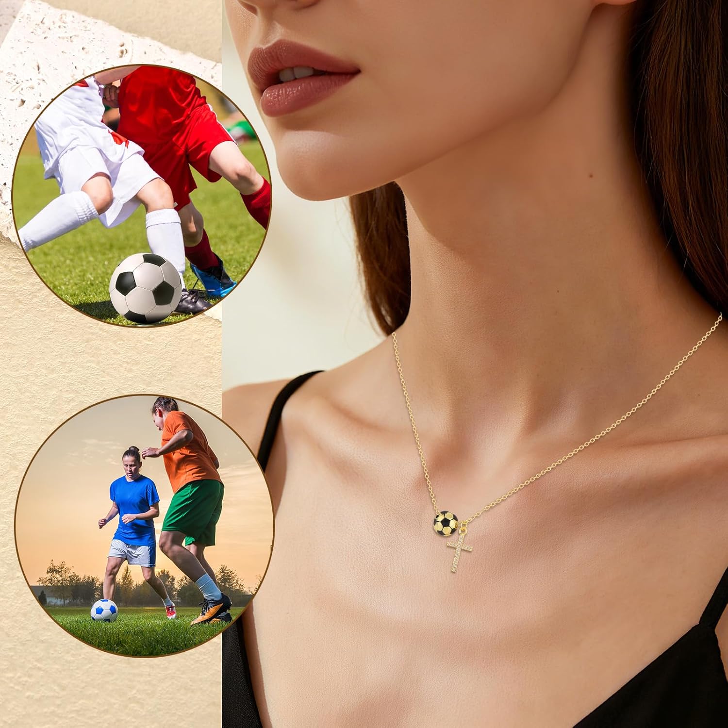 Soccer Cross Necklace, 17+2 Inch/43.18+5.08cm Gold-Colored Sport Theme Soccer Necklace Stuff with Cross Pendant Christian Religious Jewelry for Woman Gift - Image 6
