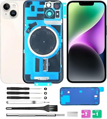 Back Covers GlassIncludes Lens Glass, Bracket, Magnet Replacement Compatible with iPhone 14 All Carriers with Professional Tool Set White