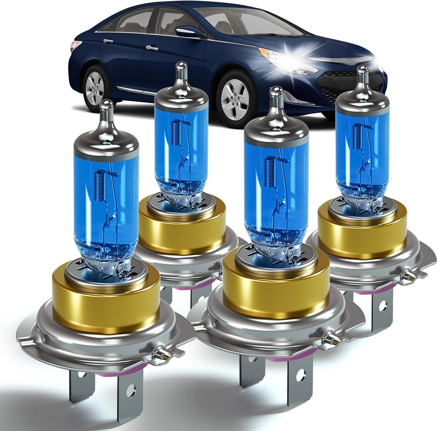 XFLHEHD Fits for 2011-2014 Hyundai Sonata Halogen Headlight Bulbs Combo, Ultra Bright 5000K White High Low Beam Headlight Bulbs, Plug and Play, 4 Pack