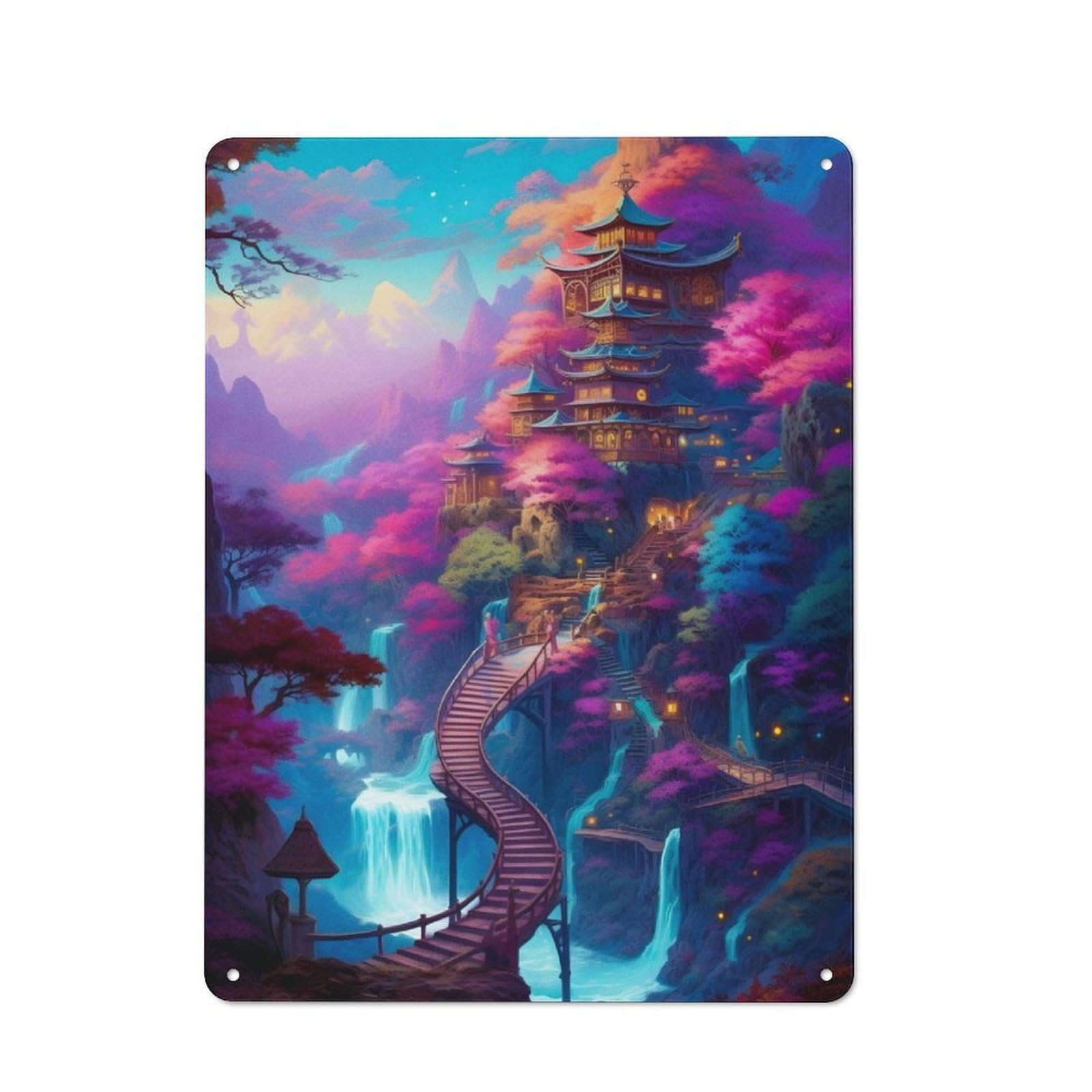 Nostalgic Fantasy Village 14 Decorative Tin Sign 40x30cm, Vintage Wall Decor for Lounge, Study, Pub Or Wall Gallery