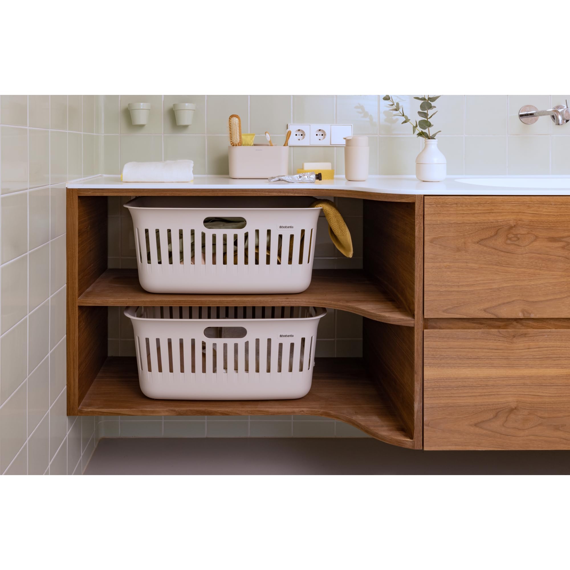 Brabantia Collect-It Wäschekorb 40 l (Soft Beige), 2er-Set, Wäschesammler für Küche und Hauswirtschaftsraum, praktische Wäschewanne für Kleidung, Handtücher und Bettwäsche