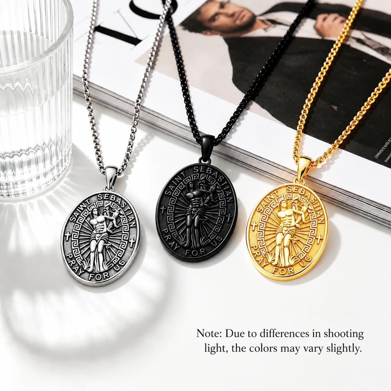 Silver/14K Gold Patron Saint Medal Amulet Necklace for Men Women