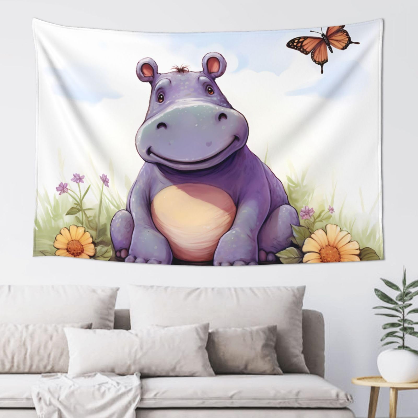 FodPand Butterfly and hippo Tapestry for Bedroom Aesthetic, Wall Hanging Tapestries Art Decor Backdrop Wall Tapestry for Dorm Living Room Funny Poster Party Banner Background 40" X 60"