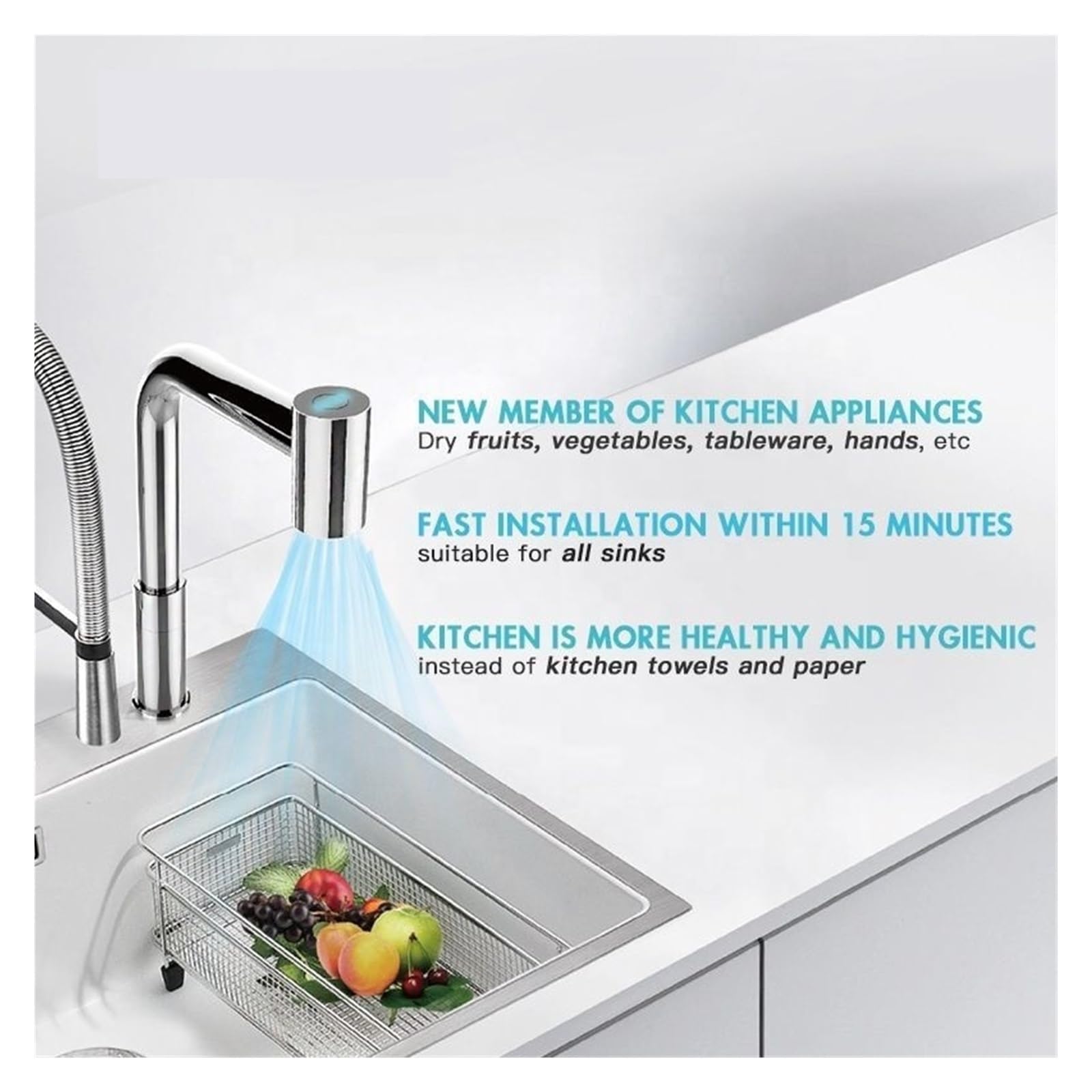 Asciugamani automatico, Asciugatori con rubinetto ad aria Design del rubinetto, essiccatori ad aria automatici ad alta velocità for l'essiccazione di frutta e verdura Elettrodomestici da cucina intell