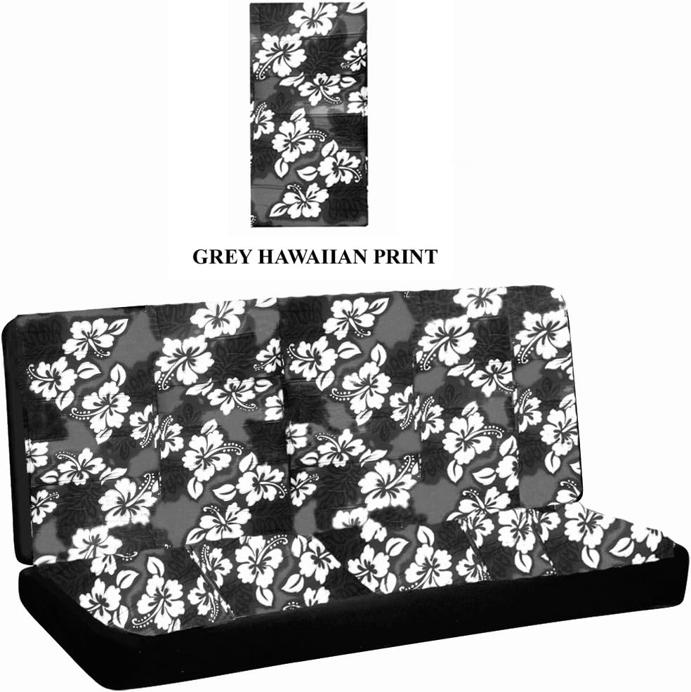 Universal-fit Hawaiian Hibiscus Floral Print Bench Seat Cover - Grey