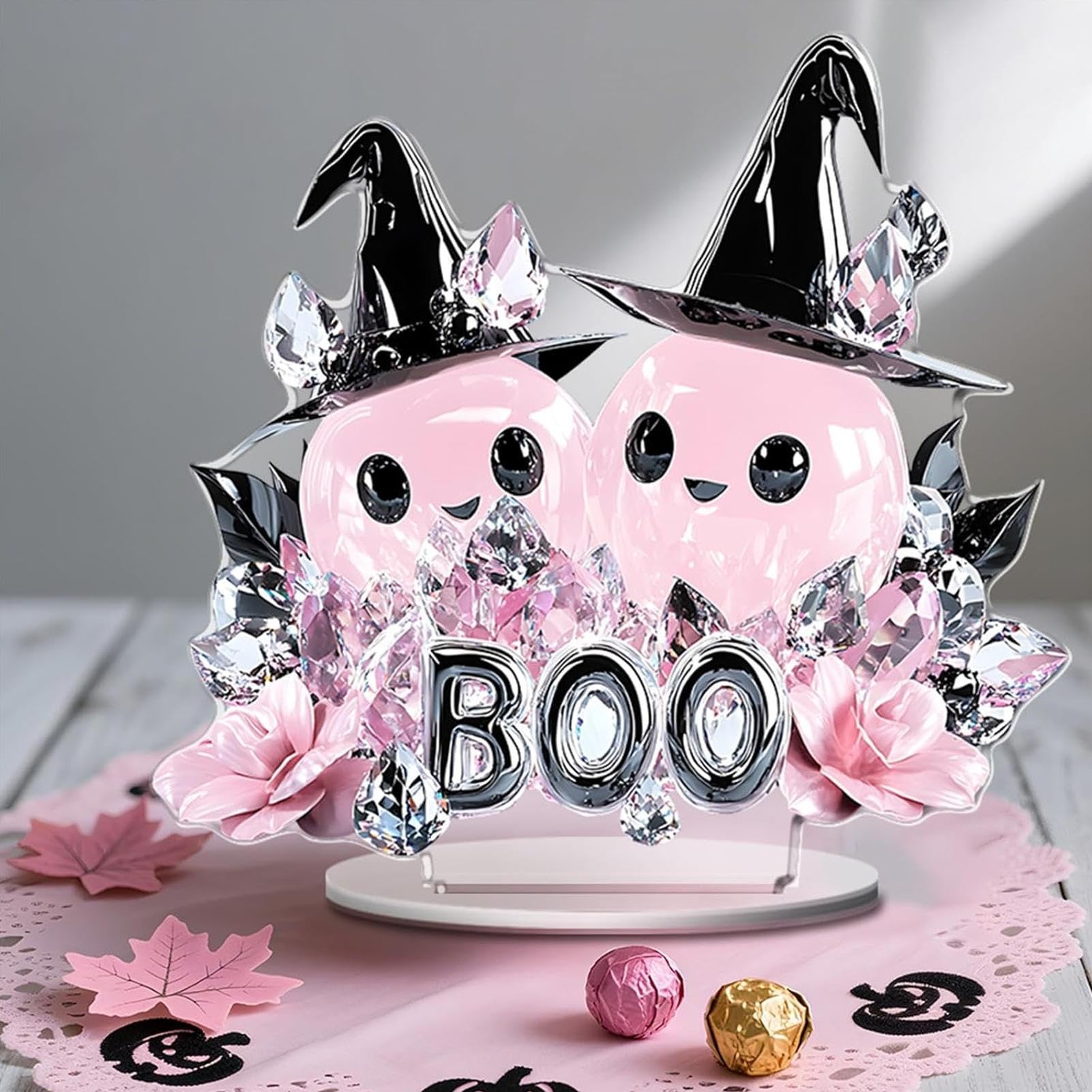 Halloween Dekoracja Stołowa 4 Sztuki 2D Akrylowych Ozdób Duch I Dynia Do | Ozdoba Na Imprezę Dla Przyjęć Weselnych, Domu, Biurka, Sypialni, Imprez Halloween jako