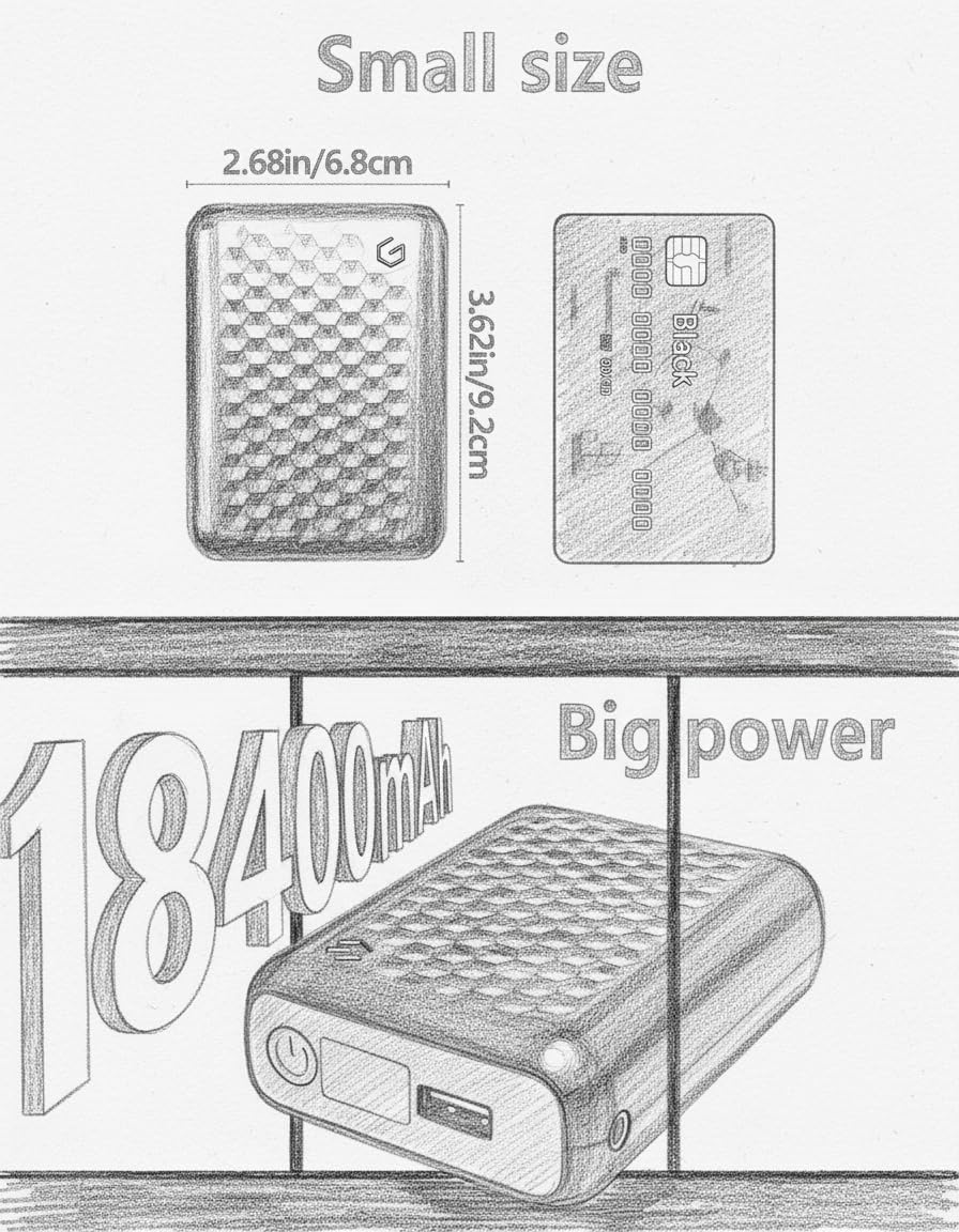 18400mAh Heated Jacket Battery Pack, 12V/5V Power Bank for Heating Coat & Vest - Image 2