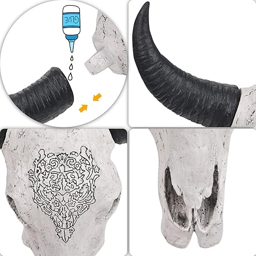 Miniatura 3 de XINGYAN Cabeza de toro de resina, cabeza de buey para decoración de pared, esculturas de calavera de cuerno largo, placa, manualidades, adornos,