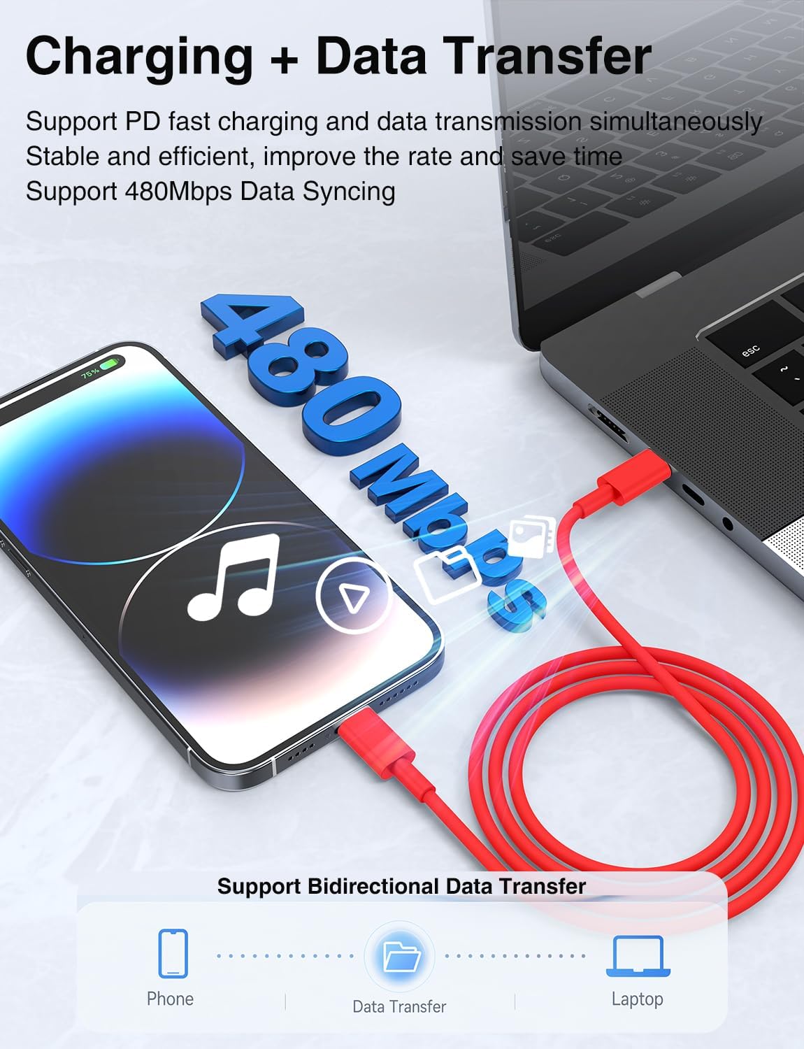 USB C to Lightning Cable [Apple MFi Certified] - 2Pack 6/10FT - Red image 4