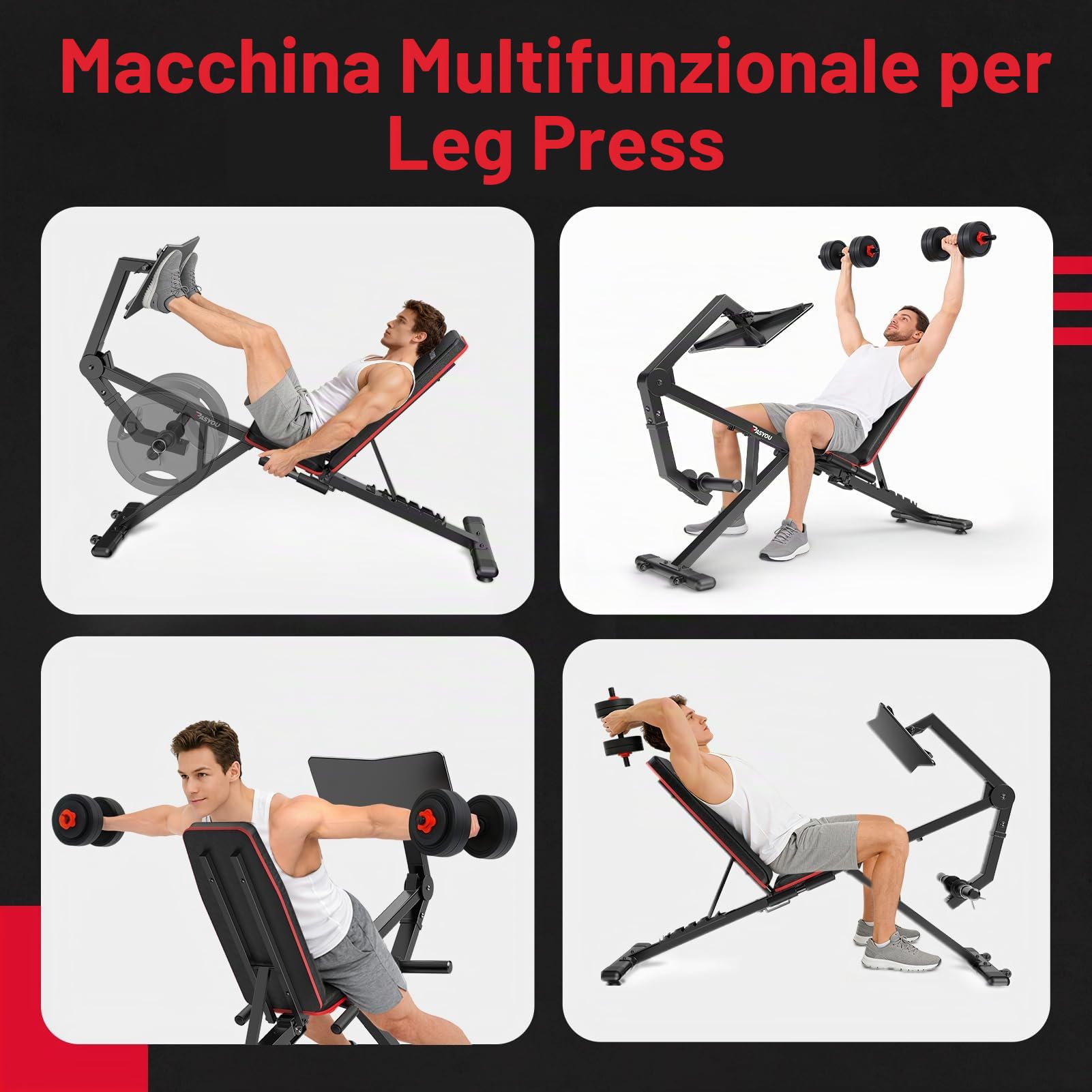 PASYOU Macchina Per l'Estensione Delle Gambe Con 7 Schienali Regolabili, Leg Press Per Palestra Domestica, Capienza Massima 500 KG, Panca Da Pesi Con Curl Gambe Per Esercizi Del Basso Corpo PM30