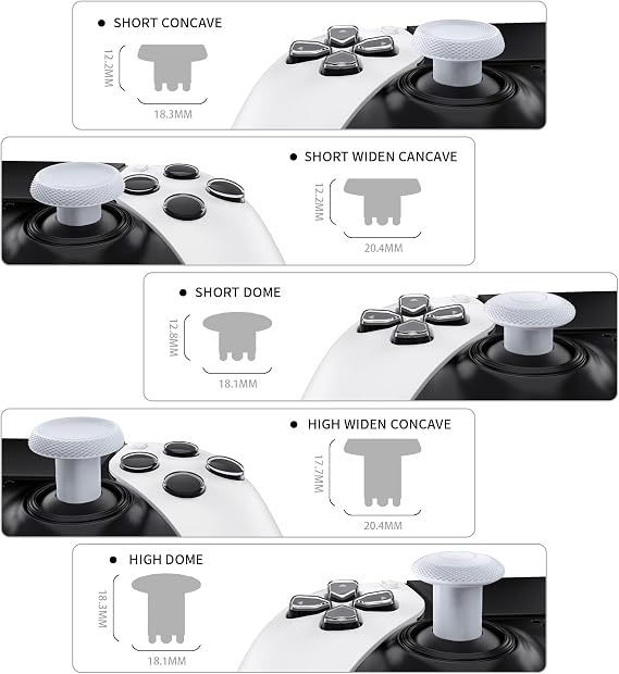 eXtremeRate ThumbsGear Interchangeable Thumbsticks for PS5 Edge Controller, Replacement Original White Analog Thumb Sticks Caps for PS5 Edge Controller - 4 Heights 3 Surfaces Grips -NO Thumbstick Base
