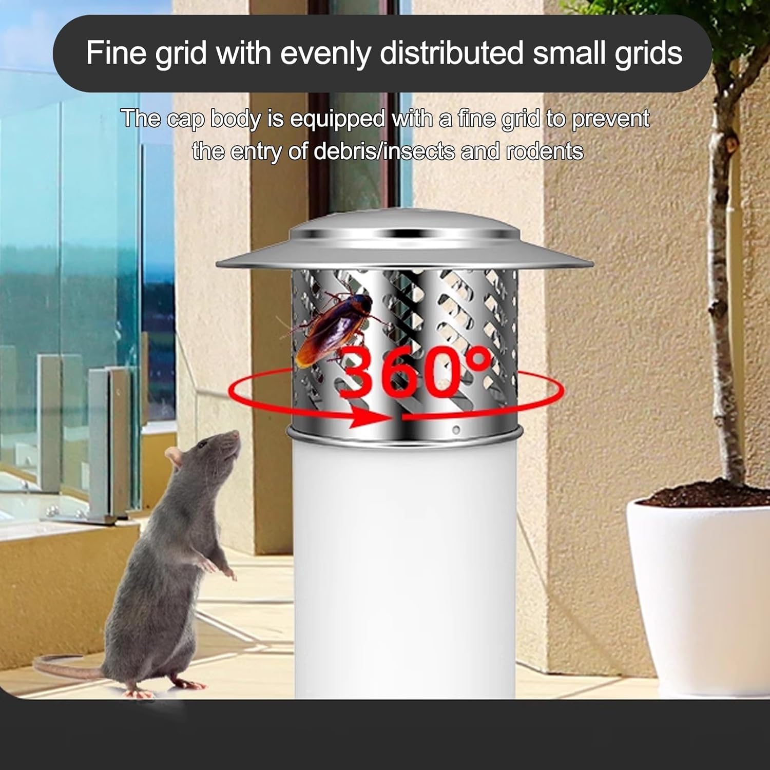 Chimney Caps - Chimney Cover Outside, Round Chimney Cap with Screen, Outdoor Roof Stove Pipe Cover, Roof Vent Cap Exhaust Rain Cap, Prevents Leaves and Rain Accumulation(110mm/4.3in)