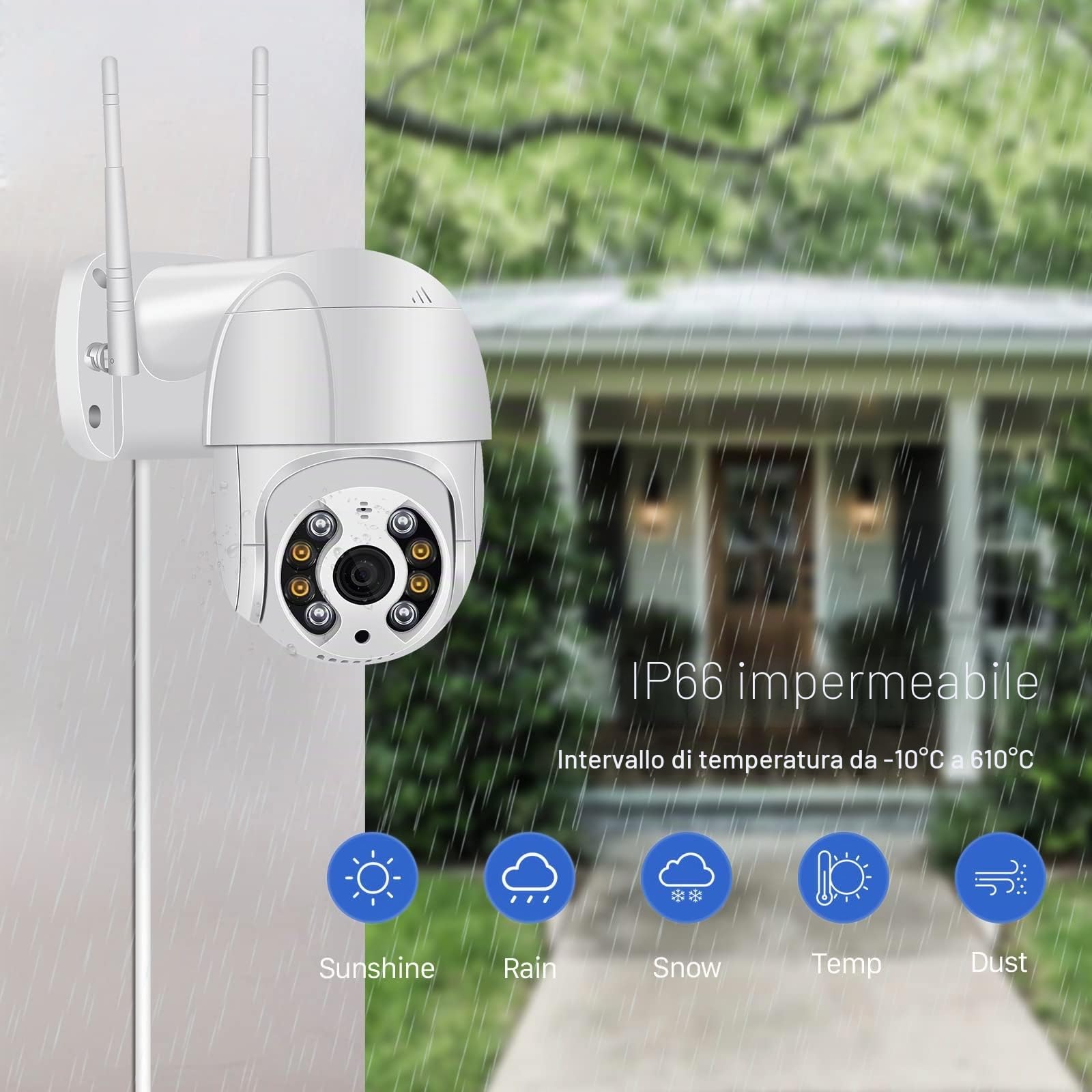 1080P Camere di Sorveglianza WiFi, Telecamera WiFi Esterno Motorizzata Impermeabile IP66 con Audio a Due Vie, Visione Notturna a Colori 30M Rilevamento del Movimento Monitoraggio Intelligente