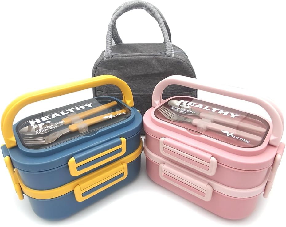 Valkyrie 304 Çelik Bölmeli Lunch Box Seti | Termal Çantalı, Bölmeli, Çatal Kaşıklı, Sızdırmaz Yemek Kabı Sarı-Yeşil