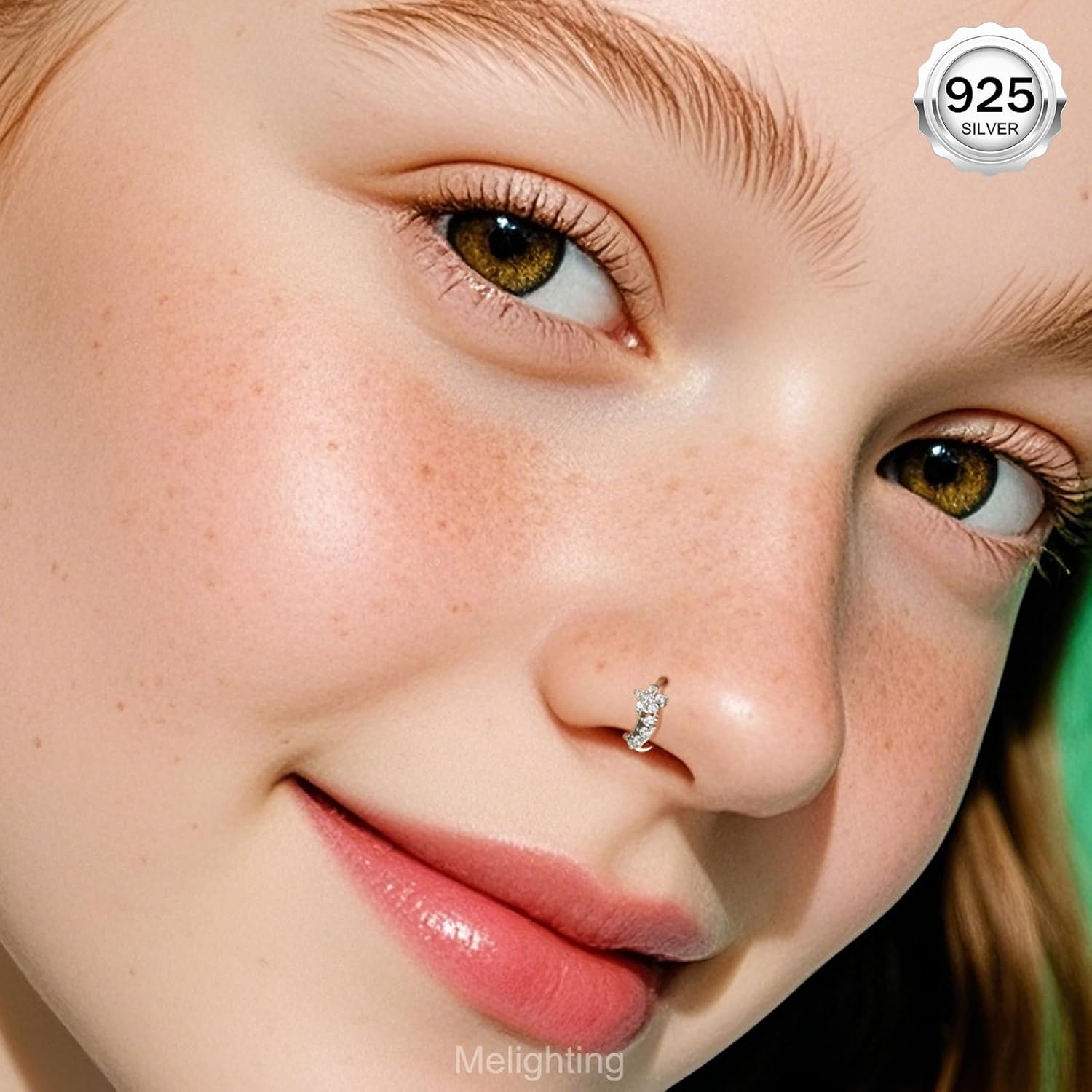 Melighting 20G Nose Ring Hoop 925 Sterling Silver Butterfly Flower Nose Hoop Seamless Open Helix Piercing Clear Double CZ 8 mm Cartilage Earring Nose Piercing for Women - Image 7