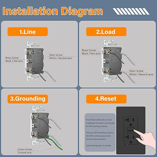 Miniatura 7 de BSEED GFCI Outlet 20 amperios, toma de corriente GFI de autoprueba con indicador LED, receptáculo GFCI resistente a la intemperie y a