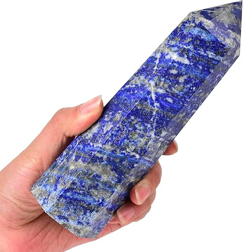 MOGEMT Torre de obelisco de lapislázuli natural, gran varita de punto de cristal curativo, 6 facetados, terapia de meditación de chakras, 1-1.5