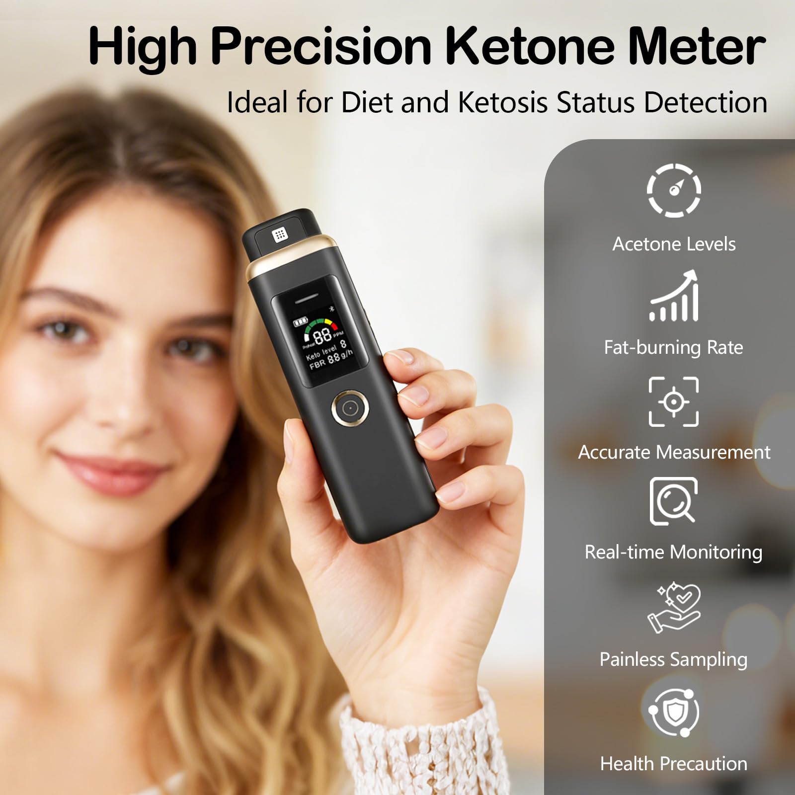 Analizzatore di Chetoni Respiratori, Respiratore Professionale Chetosi, Etilometro Portatile per Chetoni, Misuratore di Chetoni nel Respiro Digitale per Monitorare Chetoni e Livelli di Chetosi