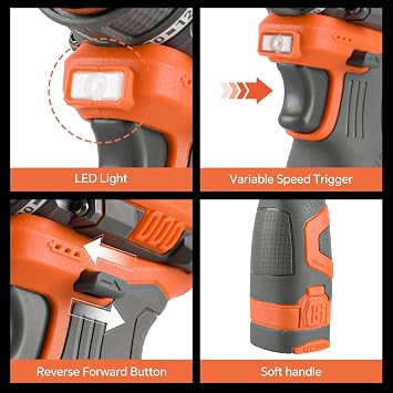 16v Cordless Drill 20+1 Torque Setting With Battery And Charger, 2 Variable Speed (0-500 Rpm Or 0-1850 Rpm), Built-In Led, Versatile Drills For Electric Drilling And Screwing