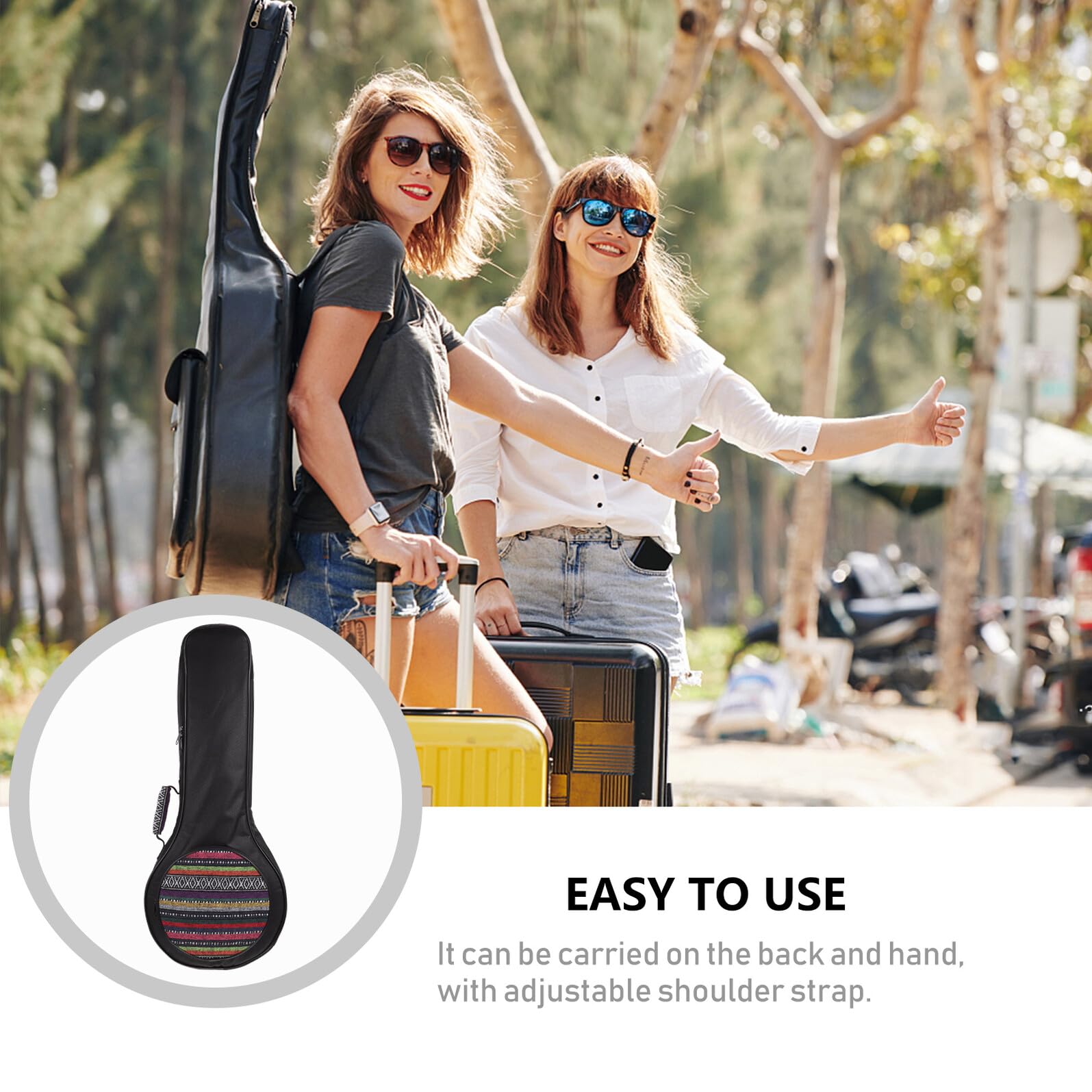 Veemoon Étui de Transport Portable pour Mandoline Doublure Douce Rembourrée Paquet à Dos Ethnique à Double Bretelle Confortable Pochette de Rangement Pratique pour Accessoires Usage