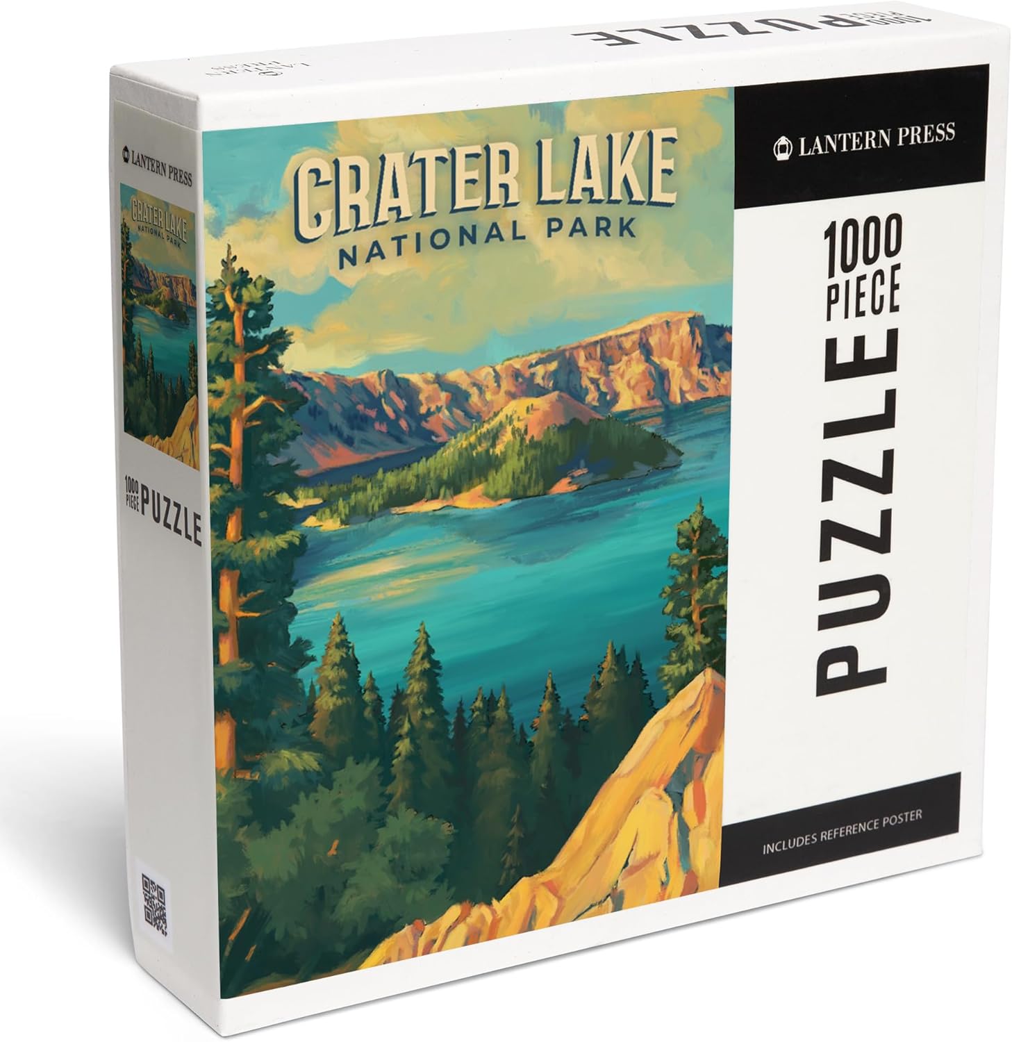 Lantern Press Crater Lake National Park Puzzle 1000 Pieces for Adults, Hand Drawn Art Landscape, Premium Jigsaw Puzzle Made in USA, National Park Puzzle with Poster