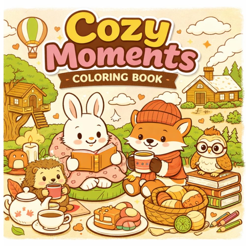 Cozy Moments Coloring Book: For Adults and Teens Featuring Cute Characters and Relaxing Scenes Bold, Easy and Mindful Coloring