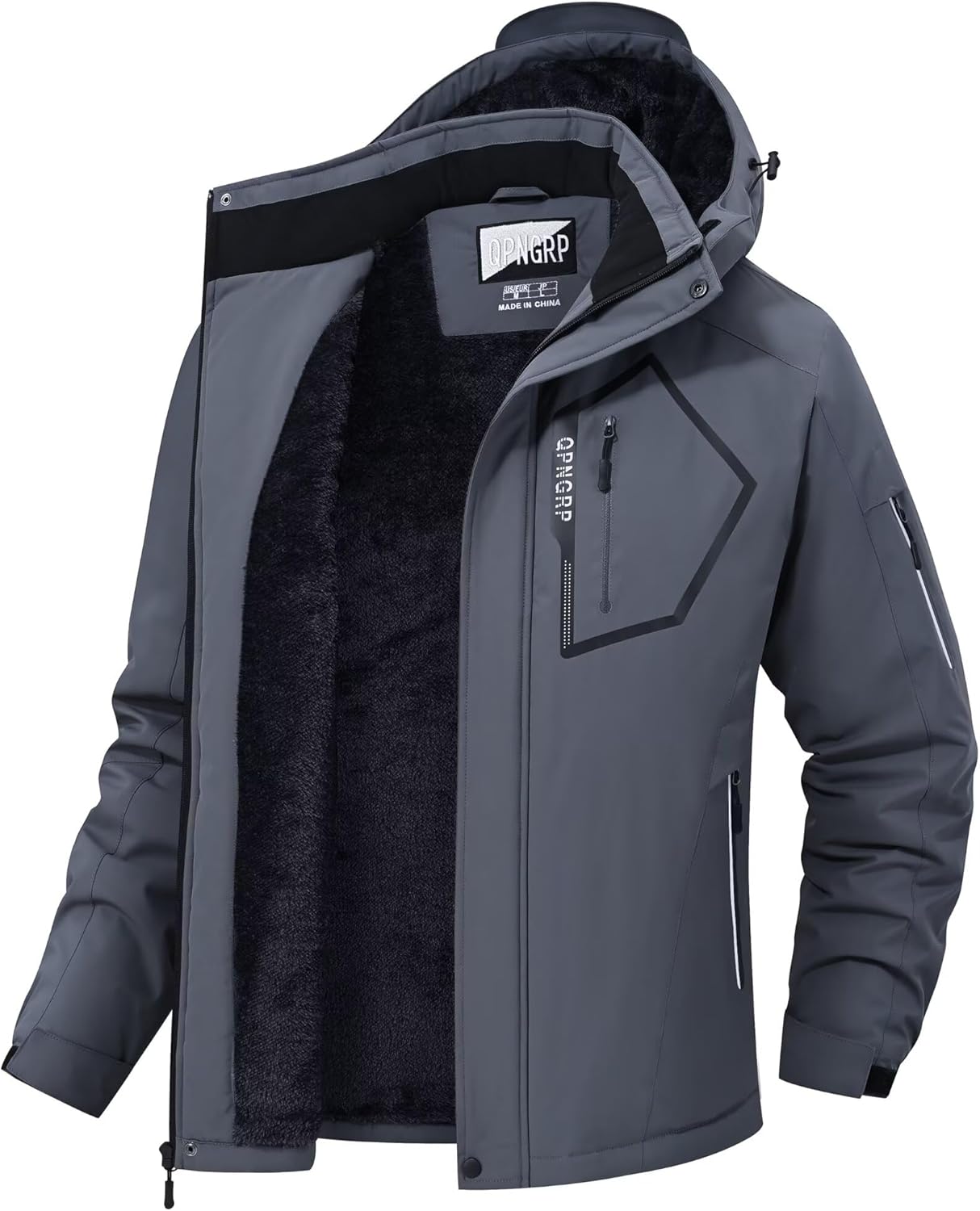 QPNGRP Men's Ski Jacket Waterproof Insulated Winter Coat 5 Zipper Pockets