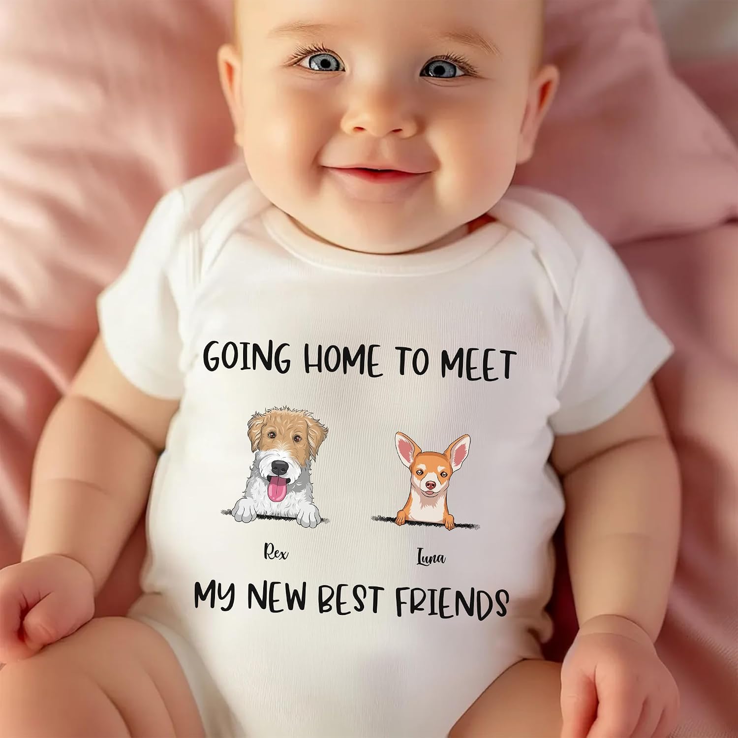 Gossby Personalized Baby Onesie - Custom Boy, Girl Bodysuit With Dog - Gifts For Her, Him - Gifts For Chrismas, Birthday