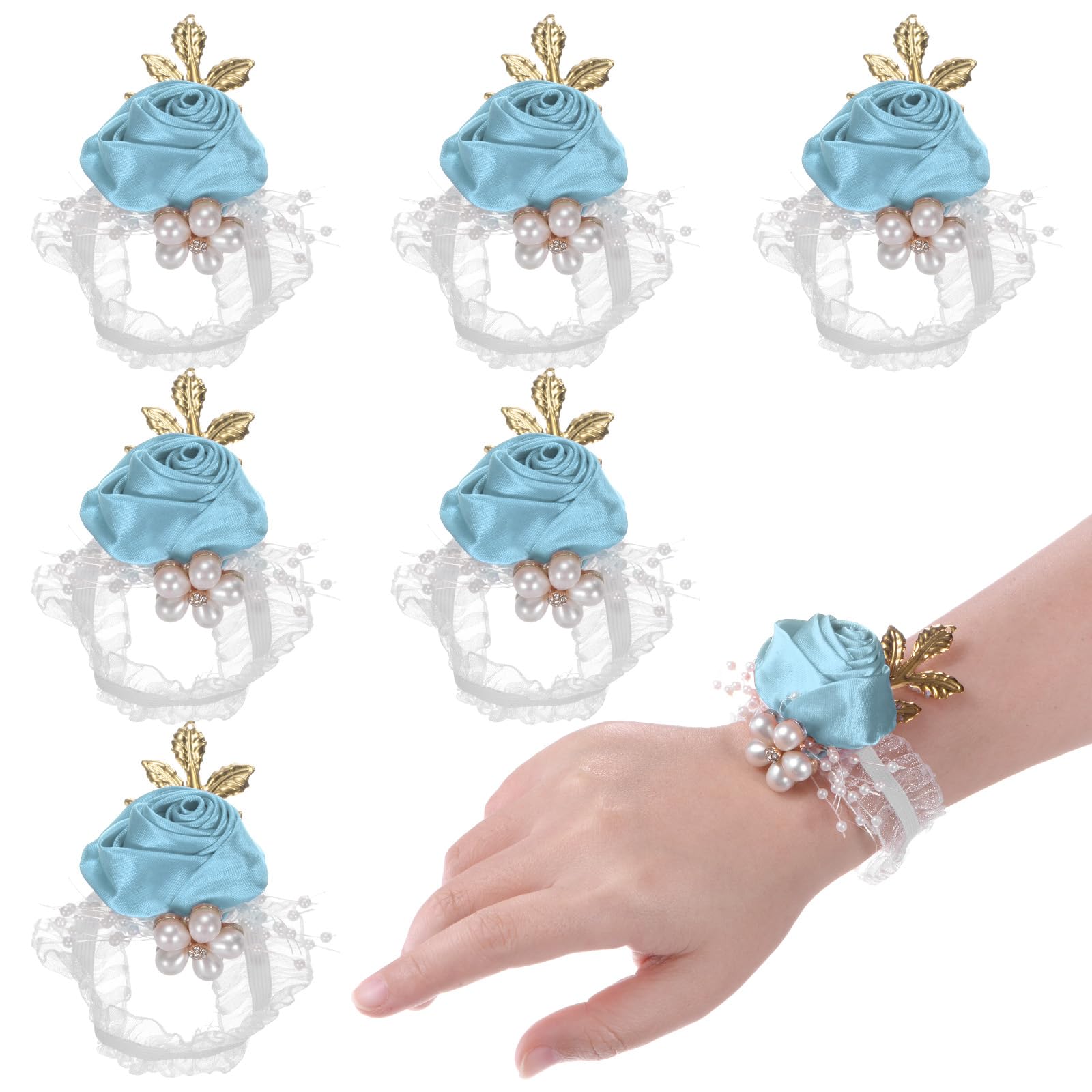 M METERXITY 6-Pack Wrist Corsage Bracelets, Artificial Flower Corsage Wristlets for Wedding/Prom/Party