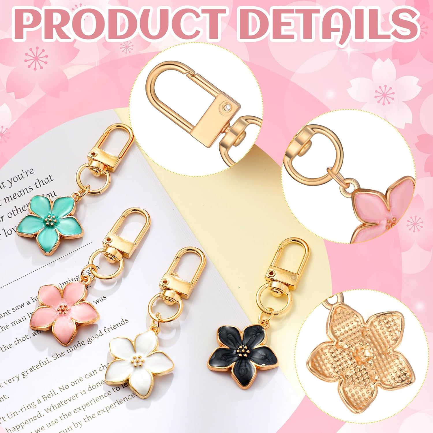 Landical 24 Pcs Summer Floral Keychain Bulk Boho Purse Charms Daisy Cherry Key Rings for Handbags Accessory for Women image 3