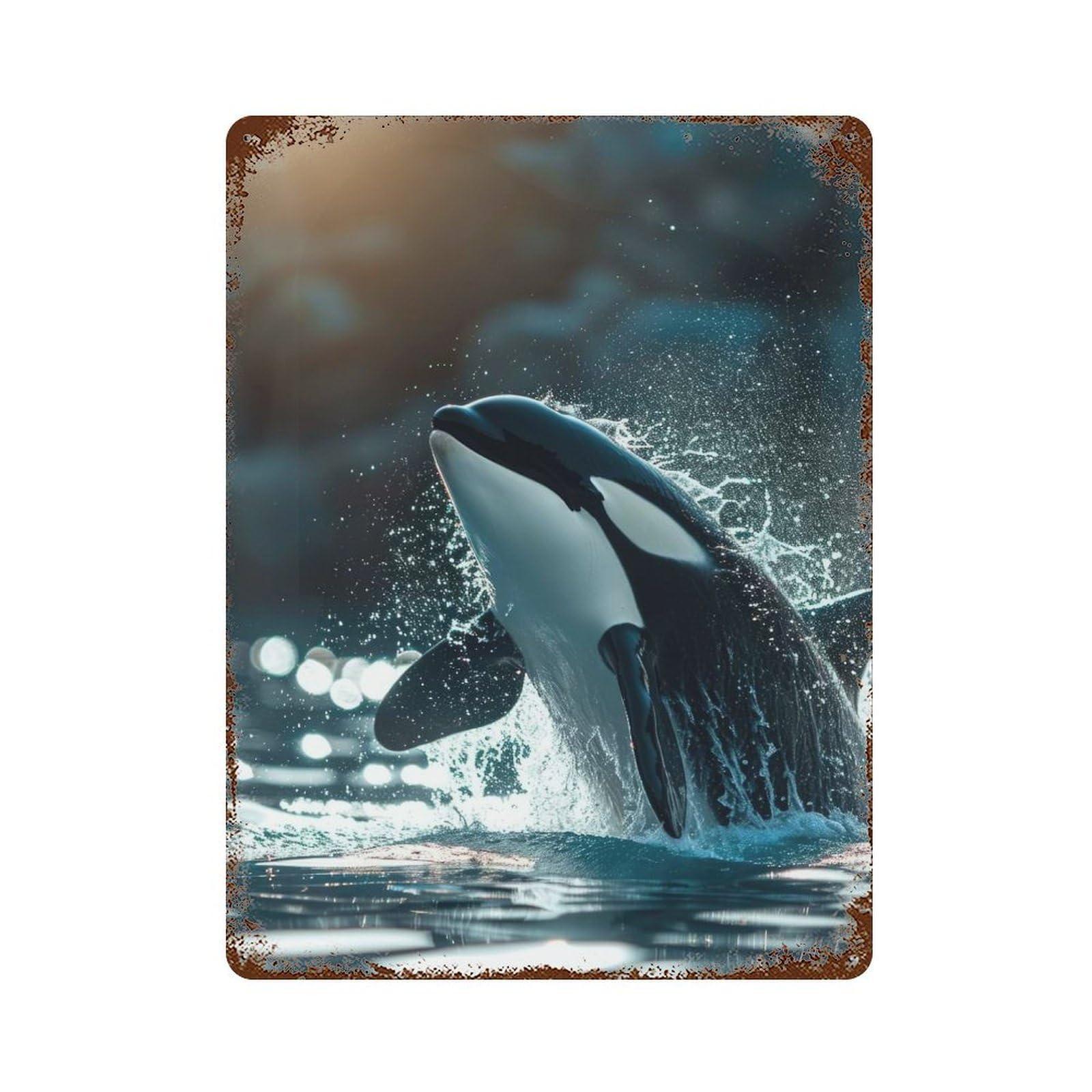 Orca Whale Killer Vintage Metal Tin Sign 15.7"x11.8", Industrial Home Decor for Garage, Pub Or Kitchen