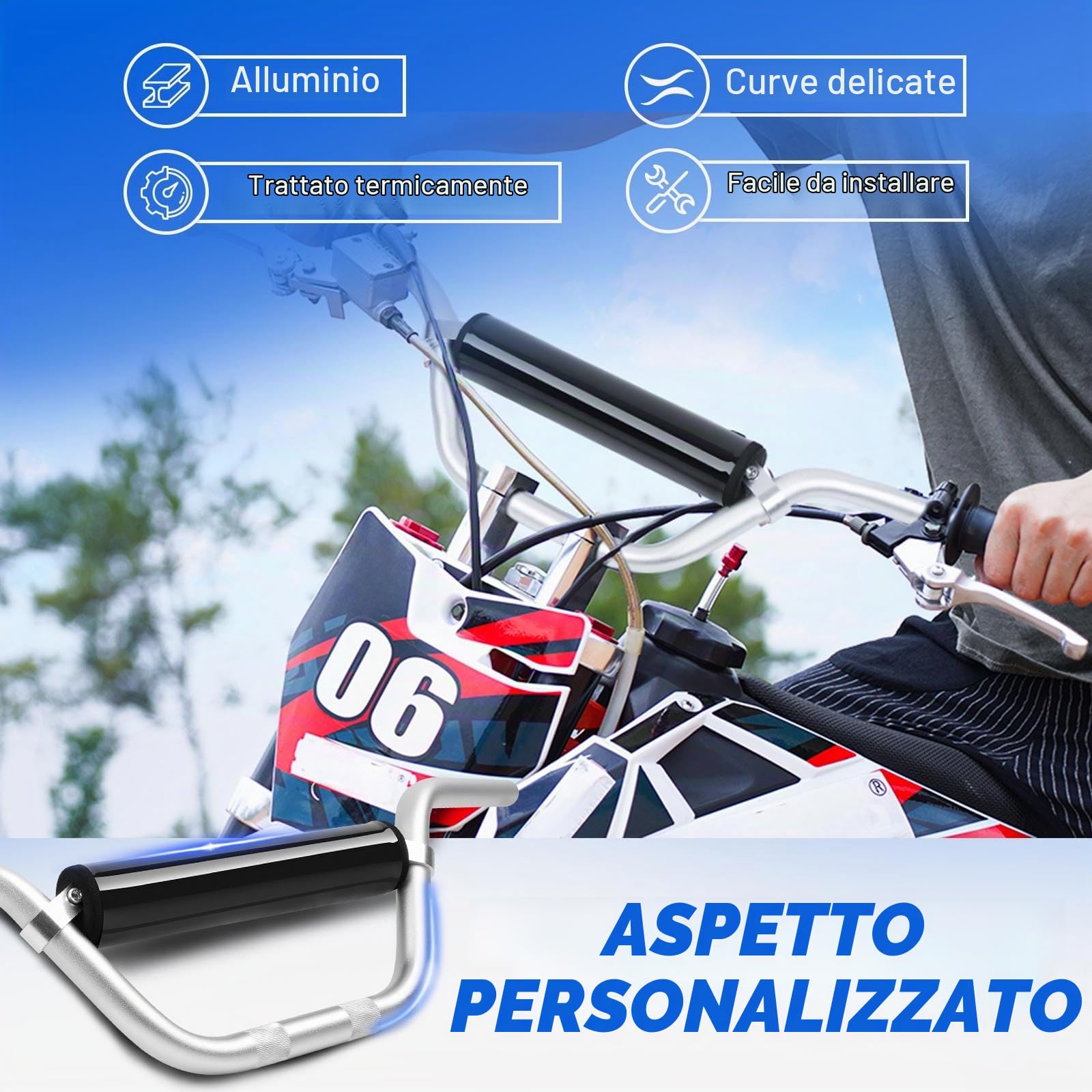 DREAMIZER Manubrio 7/8 di Pollice per Pit Bike - Manubrio Universale per Moto Da Fuoristrada con Parapetto Compatibile con YZF CRF RMZ KLX DRZ KXF EXC Motocross Enduro Quad ATV