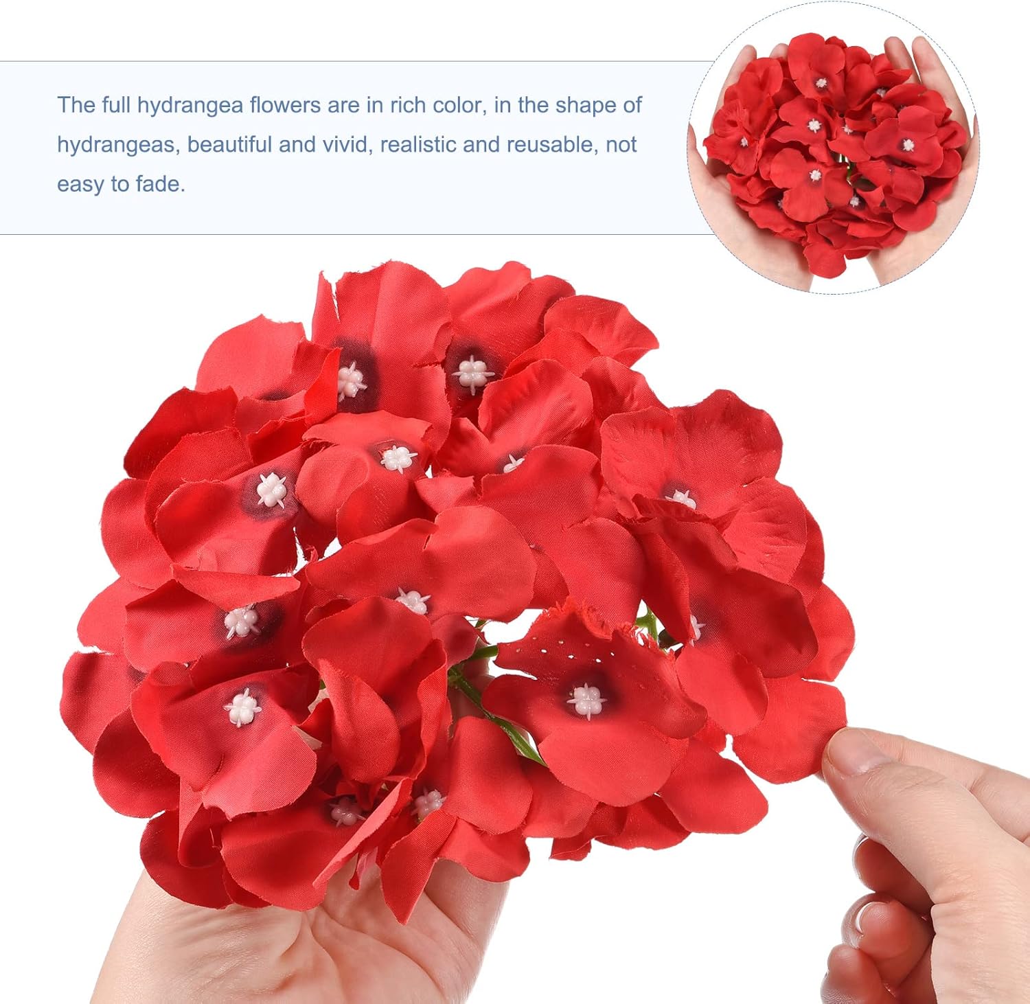 MECCANIXITY Silk Artificial Hydrangea Flowers, Red Artificial Flowers Heads with Stems, Full Hydrangea Flowers for Wedding Centerpieces, Party Decoration 64 Set