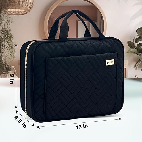 Miniatura 8 de BAFAMYE Neceser de viaje para mujer, resistente al agua, bolsa de cosméticos para maquillaje, contenedor de tamaño completo con gancho para colgar