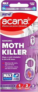 Acana Hanging Moth Killer 2 pack For Wardrobes - Max Performance - Kills in 24 to 48 Hours - Protects Clothing & Bedding