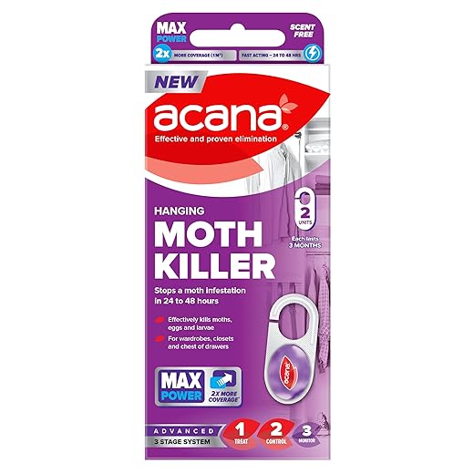 Acana Hanging Moth Killer 2 pack For Wardrobes - Max Performance - Kills in 24 to 48 Hours - Protects Clothing & Bedding